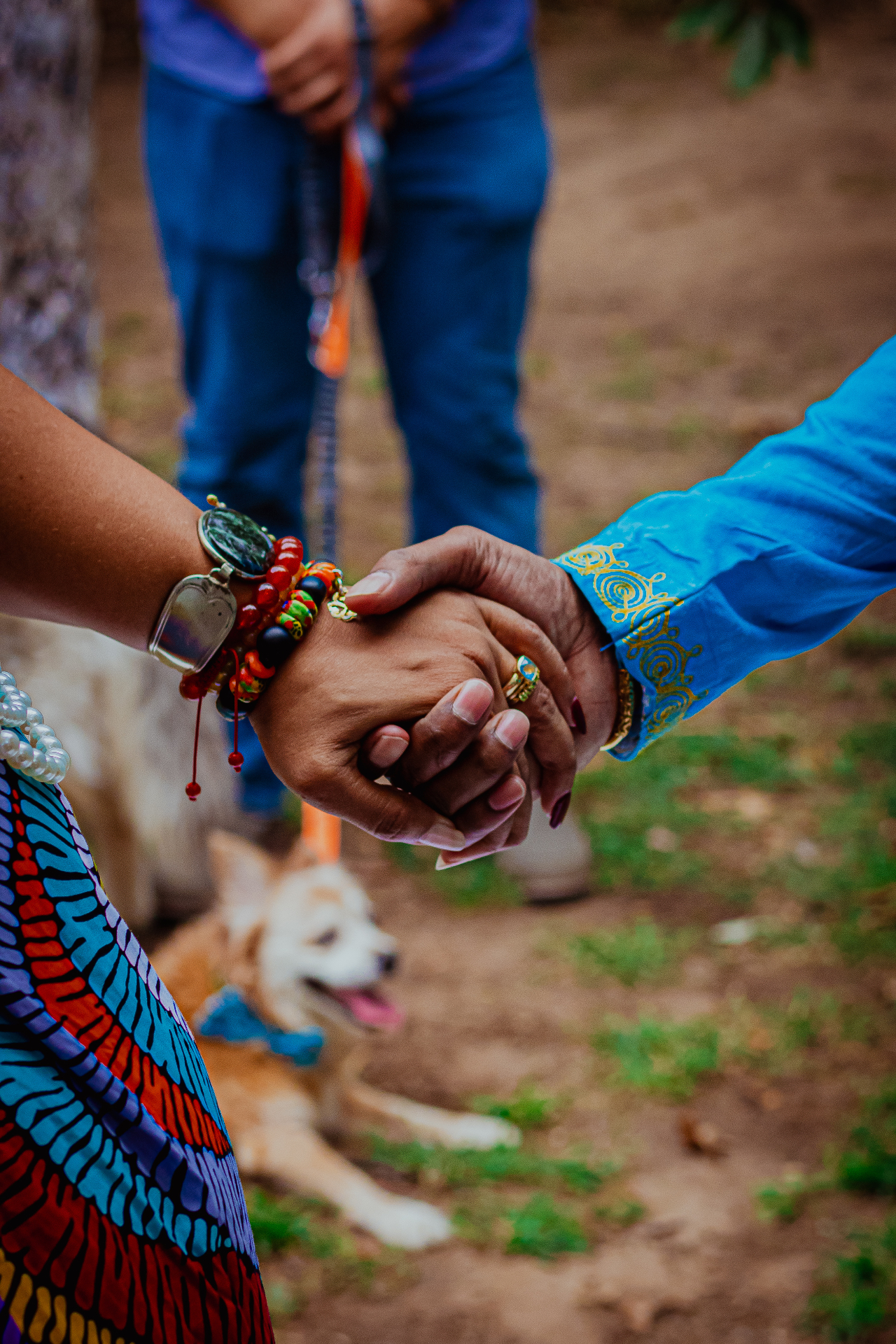 Couple holding hands outdoors